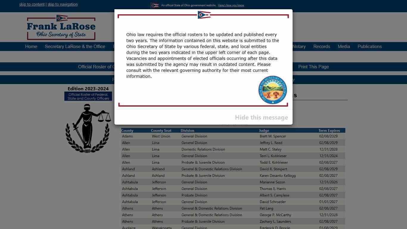 Ohio County Courts of Common Pleas