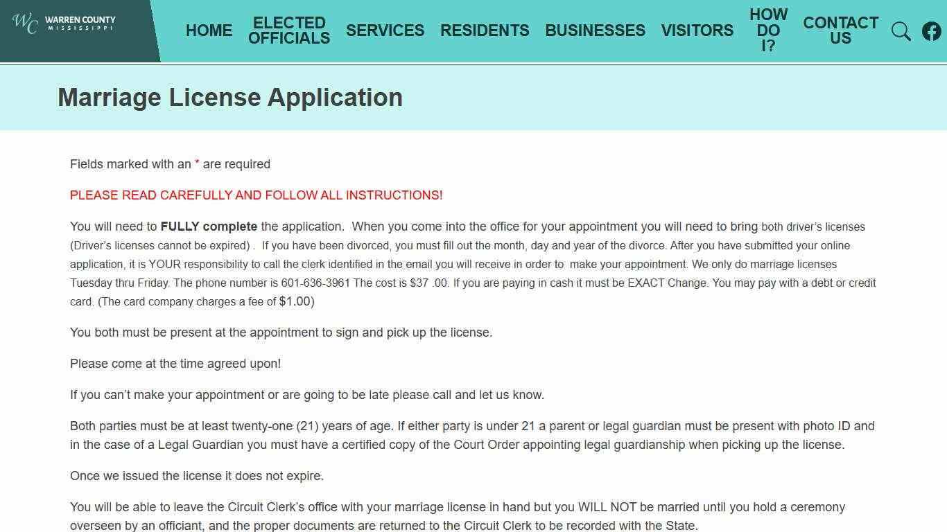 Marriage License Application - Warren County